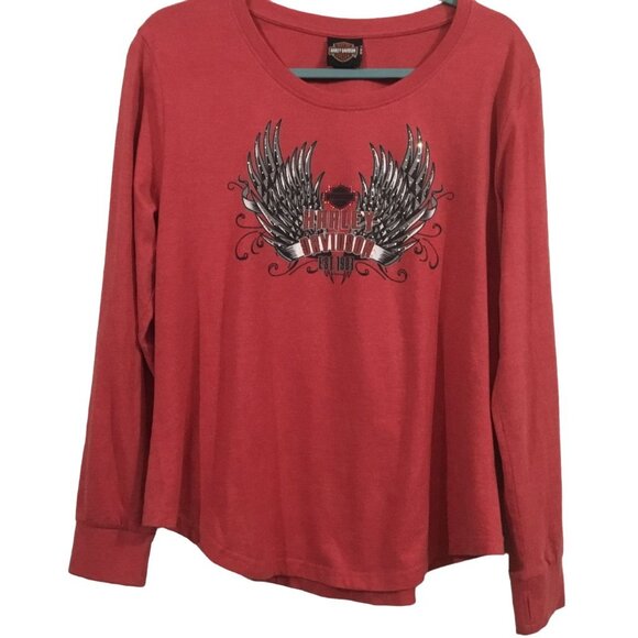 Harley-Davidson Bling Wing Logo Long Sleeve Round Neck Thumb Hole T-Shirt XL - Picture 1 of 10